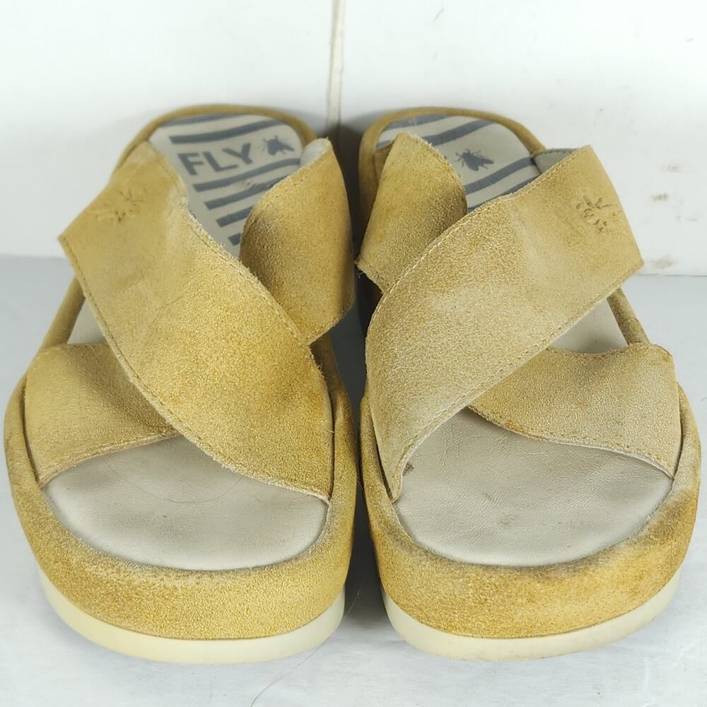 FLY LONDON Women’s Begsfly EU37 US6,5 Yellow Suede Platform Wedge Sandals - Picture 5 of 16